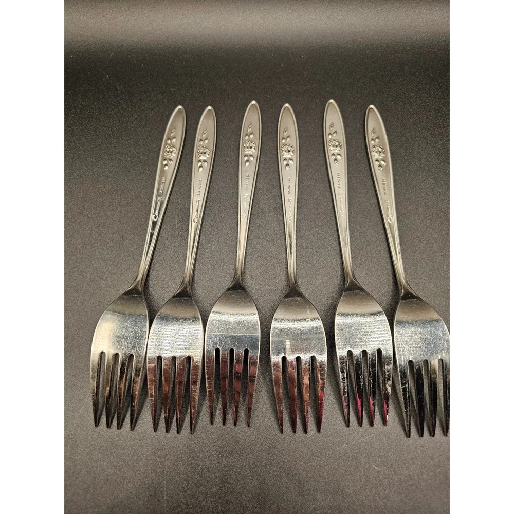 Community Stainless Morning Rose Dinner Forks Set of 6 Floral Flatware Vintage
